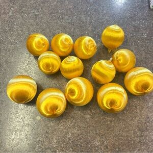 Lot of 13 Vintage GOLD Satin Spun Silk Thread Christmas Ball Ornaments
